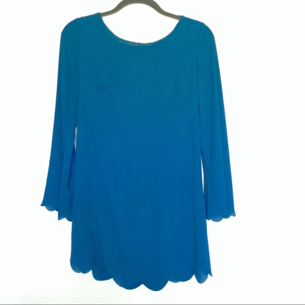 Peppermint Teal Scalloped Long Sleeve Dress
